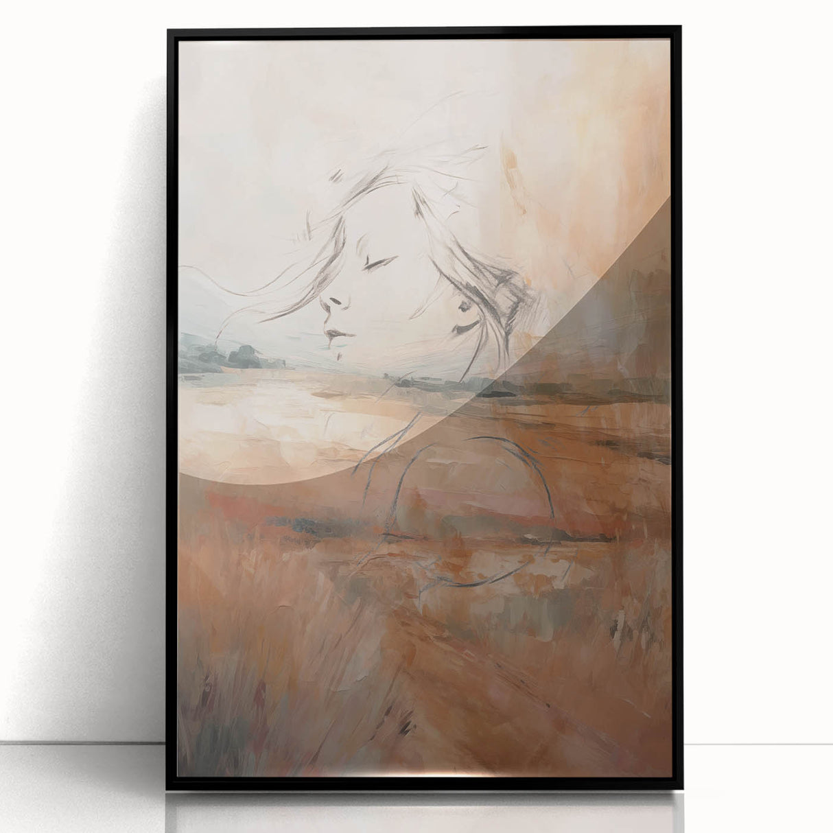 Framed abstract minimalist wall art showcasing a sleek black design, perfect for modern decor, displayed against a neutral background.