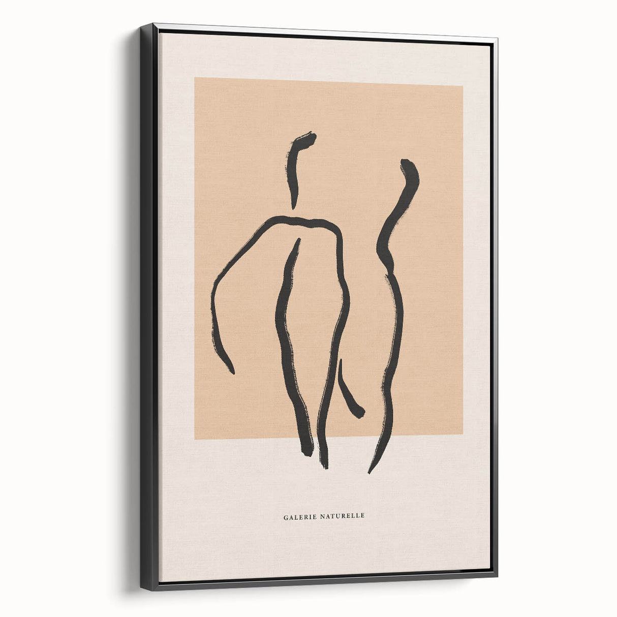 Framed abstract minimalist wall art featuring a sleek black design with clean lines, displayed in a modern setting, perfect for contemporary decor.