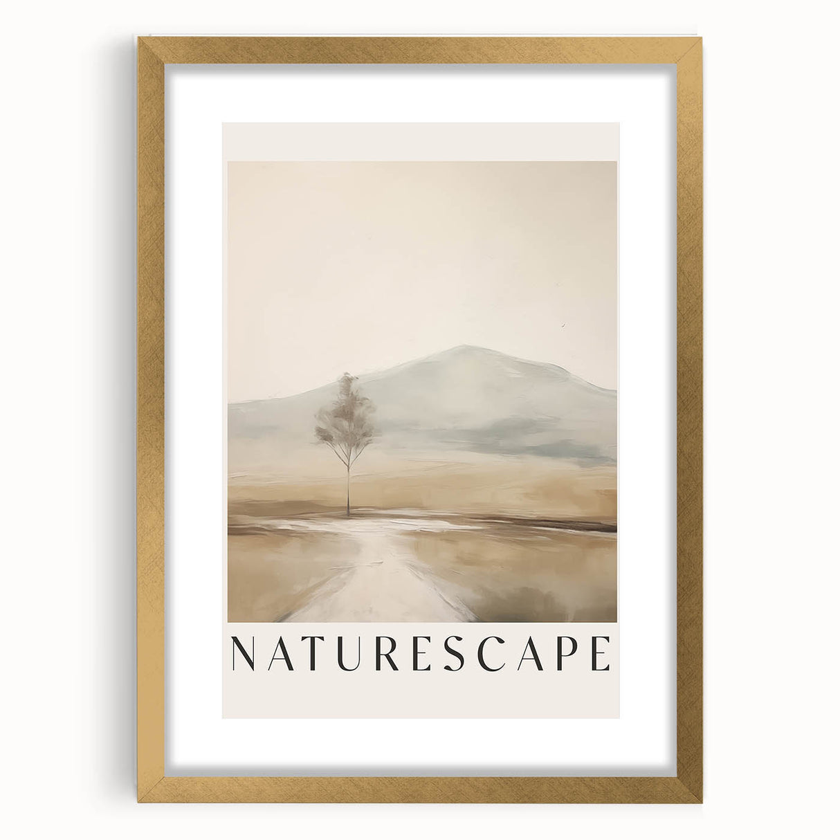 Abstract minimalist wall art framed in gold, showcasing a modern design with soft hues and geometric shapes, perfect for contemporary decor.