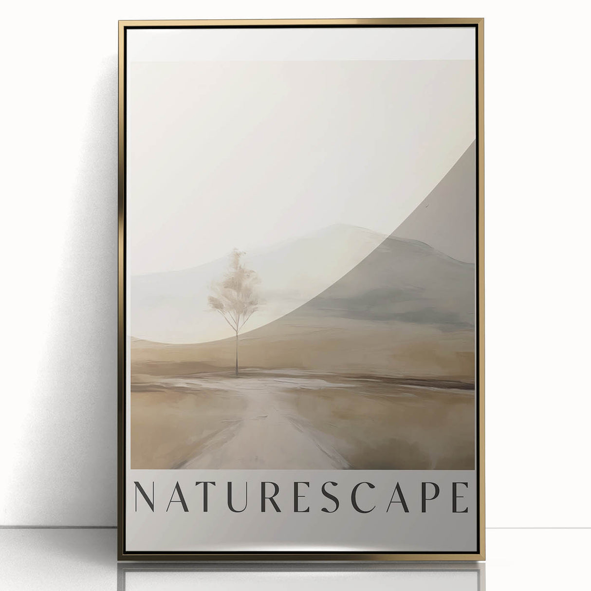 Framed abstract minimalist wall art design with gold accents, showcasing elegant geometric shapes on a white background, perfect for modern home decor.