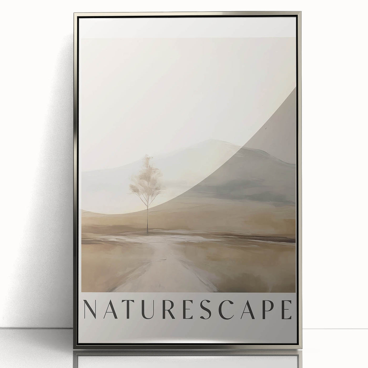 Framed abstract minimalist wall art design in silver, showcasing elegant geometric patterns, perfect for modern home decor and stylish interior accents.