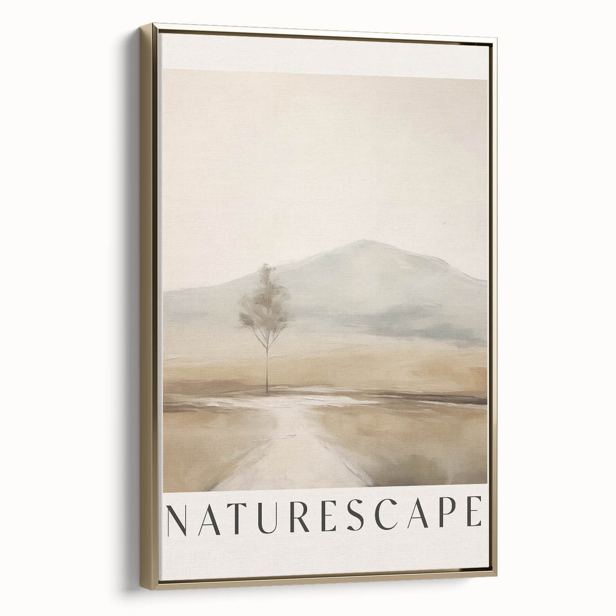 Framed canvas artwork showcasing an abstract minimalist design with gold accents, elegantly displayed from a side view, perfect for modern home decor.