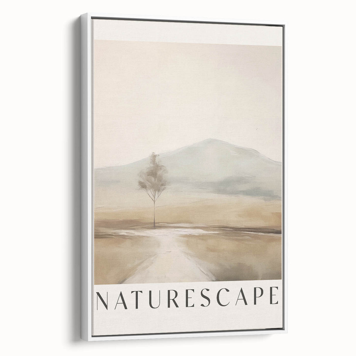 Framed canvas artwork showcasing an abstract minimalist design in soft white tones, elegantly displayed from a side view, perfect for modern home decor.