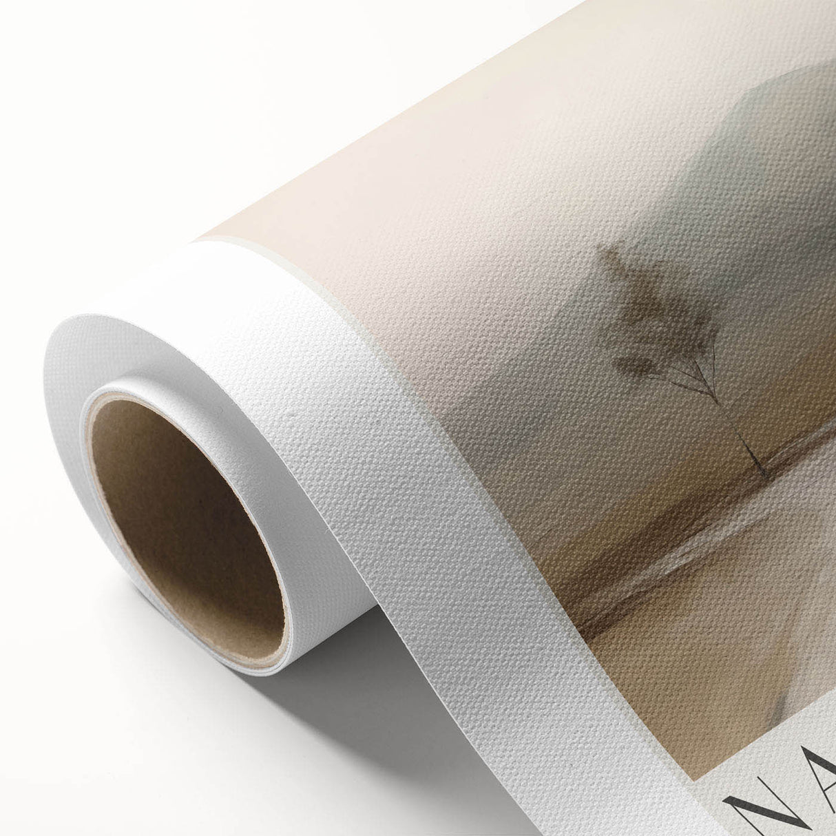 Abstract minimalist wall art on rolled canvas, showcasing soft pastel colors and geometric shapes, ideal for modern home decor, delivered in a protective tube.