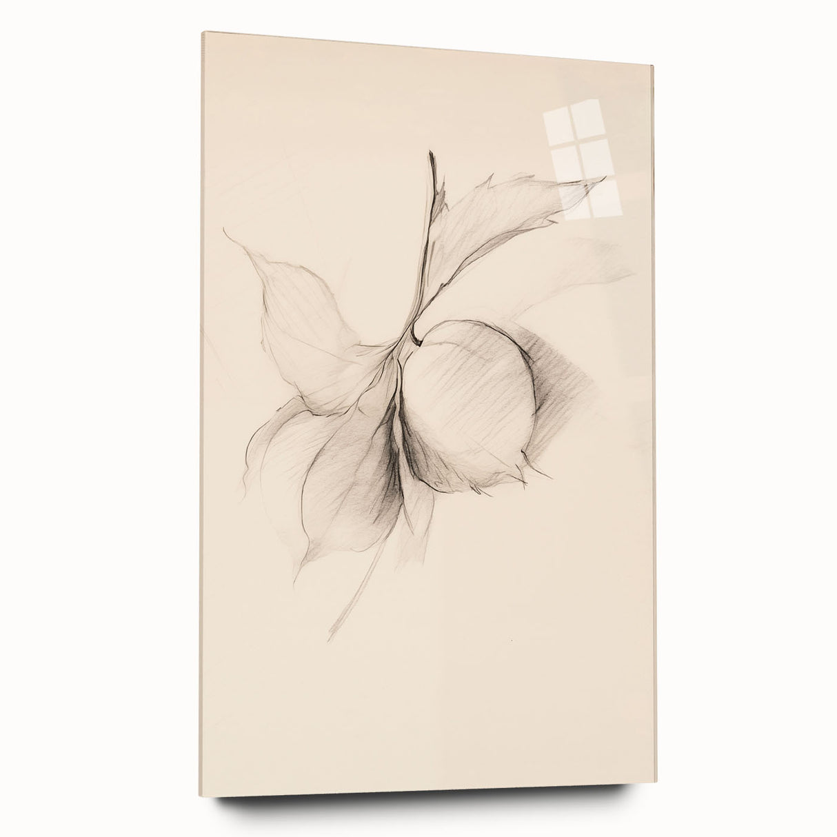 Abstract minimalist wall art design in a sleek acrylic glass frame, showcasing a side view of contemporary patterns and colors, perfect for modern interiors.