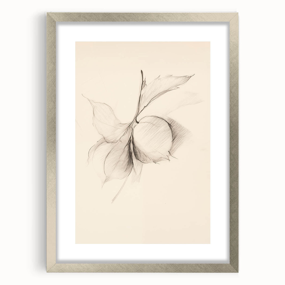 Abstract minimalist wall art design featuring a silver-framed collection with a mat, showcasing clean lines and neutral tones, perfect for modern home decor.