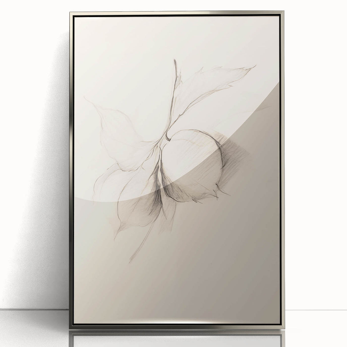 Framed abstract minimalist wall art design in silver acrylic, showcasing a sleek and modern aesthetic, perfect for contemporary home decor.