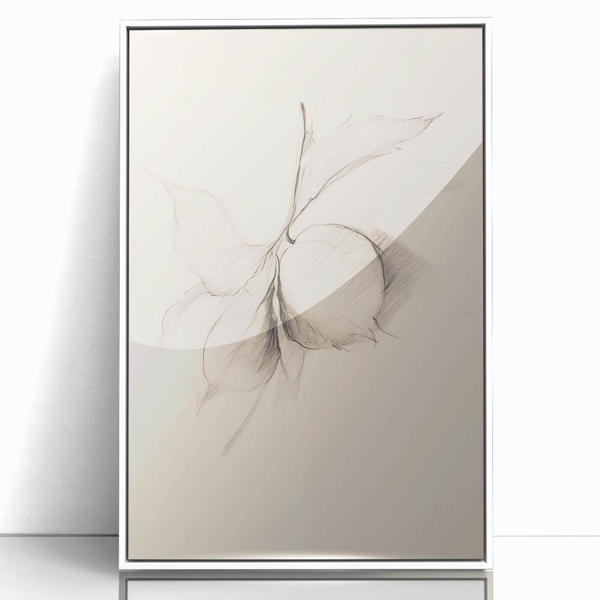 Framed abstract minimalist wall art design featuring soft pastel colors and geometric shapes, showcasing a contemporary aesthetic suitable for modern interiors.