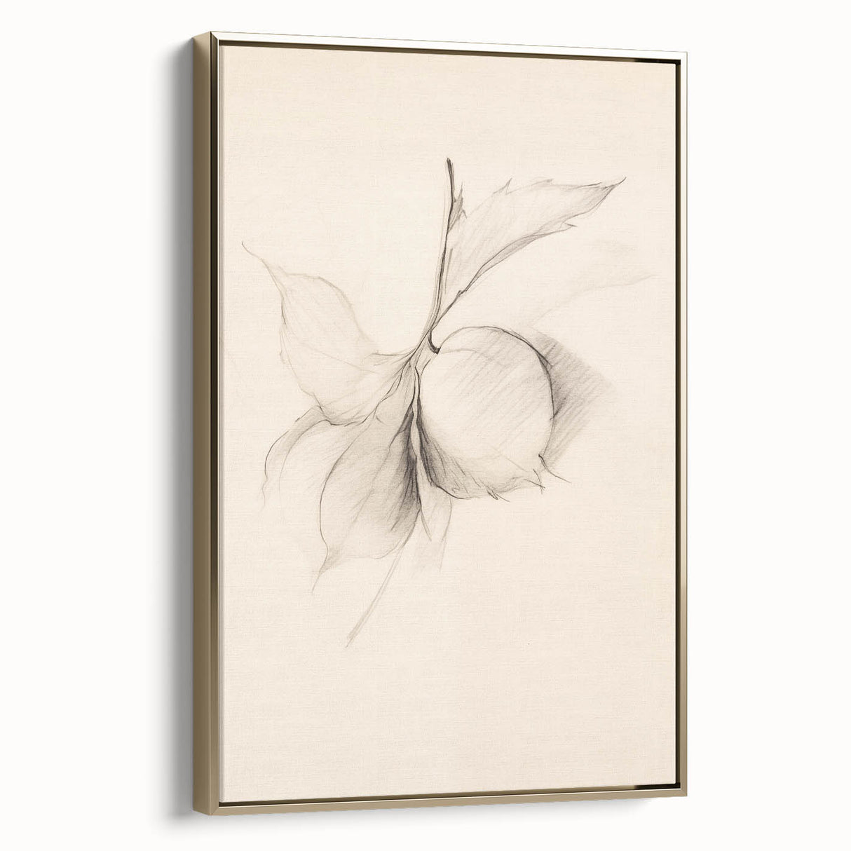 Framed canvas art featuring an abstract minimalist design in gold tones, showcasing a sleek side view. Ideal for modern decor, this piece enhances contemporary spaces.