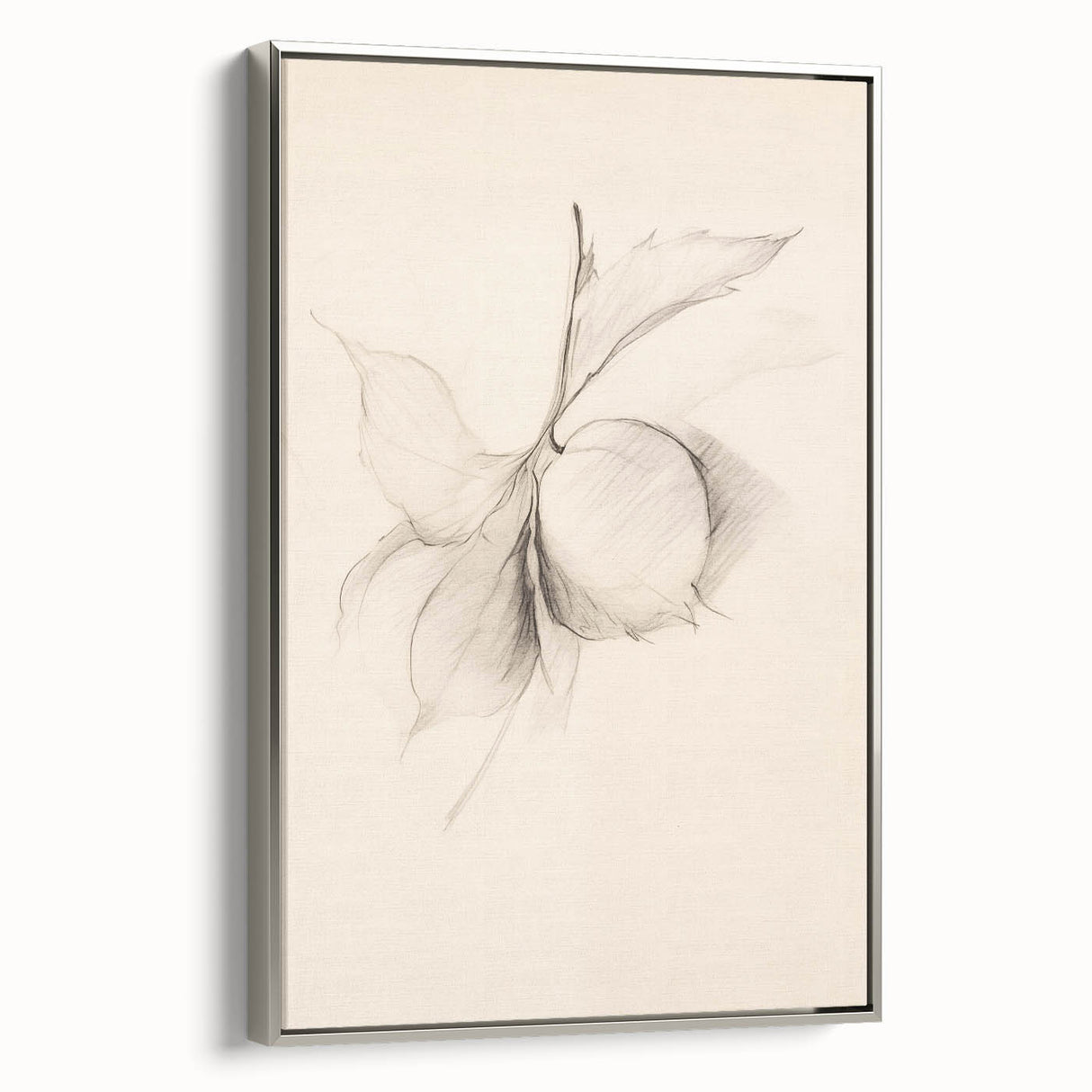 Framed canvas wall art showcasing an abstract minimalist design in silver tones, elegantly displayed in a modern setting, perfect for contemporary decor.