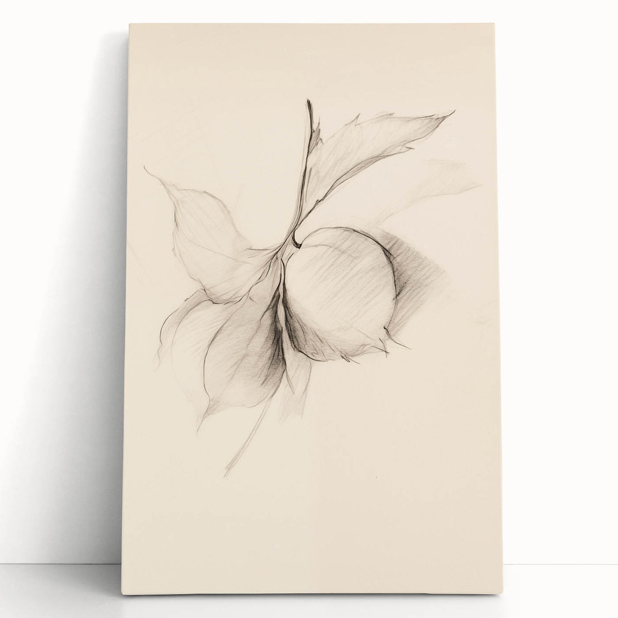 Abstract minimalist wall art design featuring soft pastel colors and geometric shapes, elegantly displayed on a stretched canvas, perfect for modern home decor.