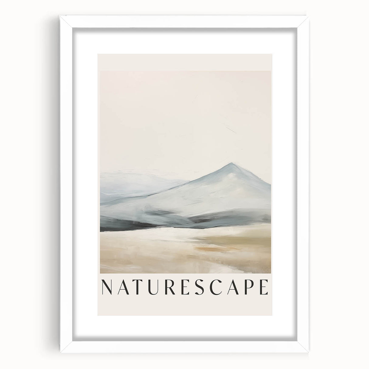 Abstract minimalist wall art design featuring a white frame and mat, showcasing a modern aesthetic ideal for contemporary interiors, enhancing any living space.