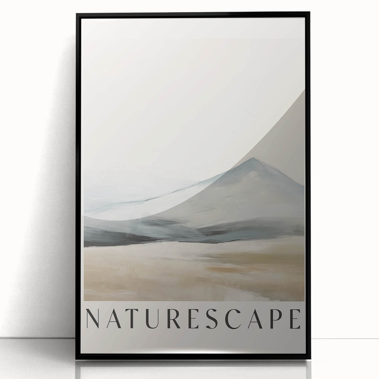 Framed acrylic wall art featuring an abstract minimalist design with a black frame, showcasing geometric shapes in soft hues, perfect for modern decor.