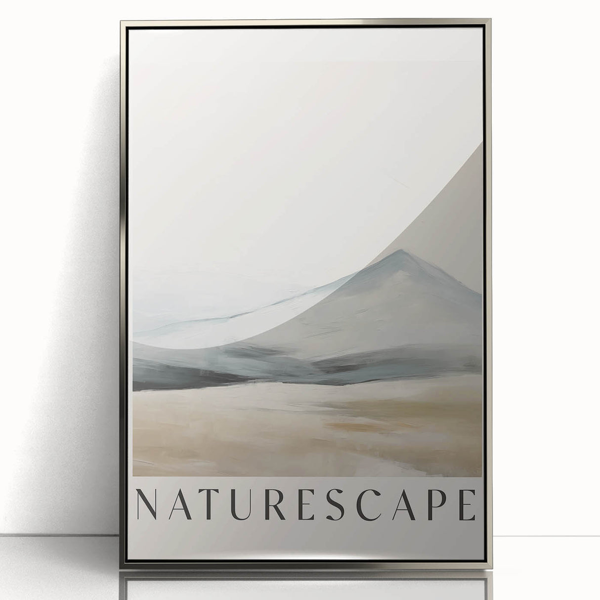 Framed wall art featuring a minimalist abstract design in silver tones, showcasing clean lines and a modern aesthetic, perfect for contemporary home decor.
