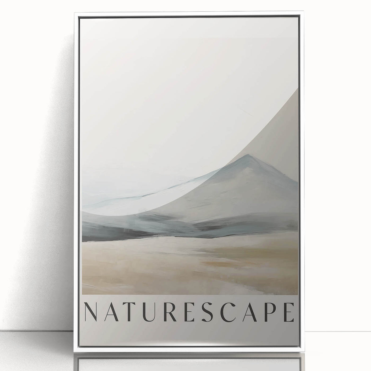 Framed abstract minimalist wall art design featuring soft geometric shapes in muted tones of white and gray, perfect for modern decor. Ideal for enhancing living spaces with elegance.