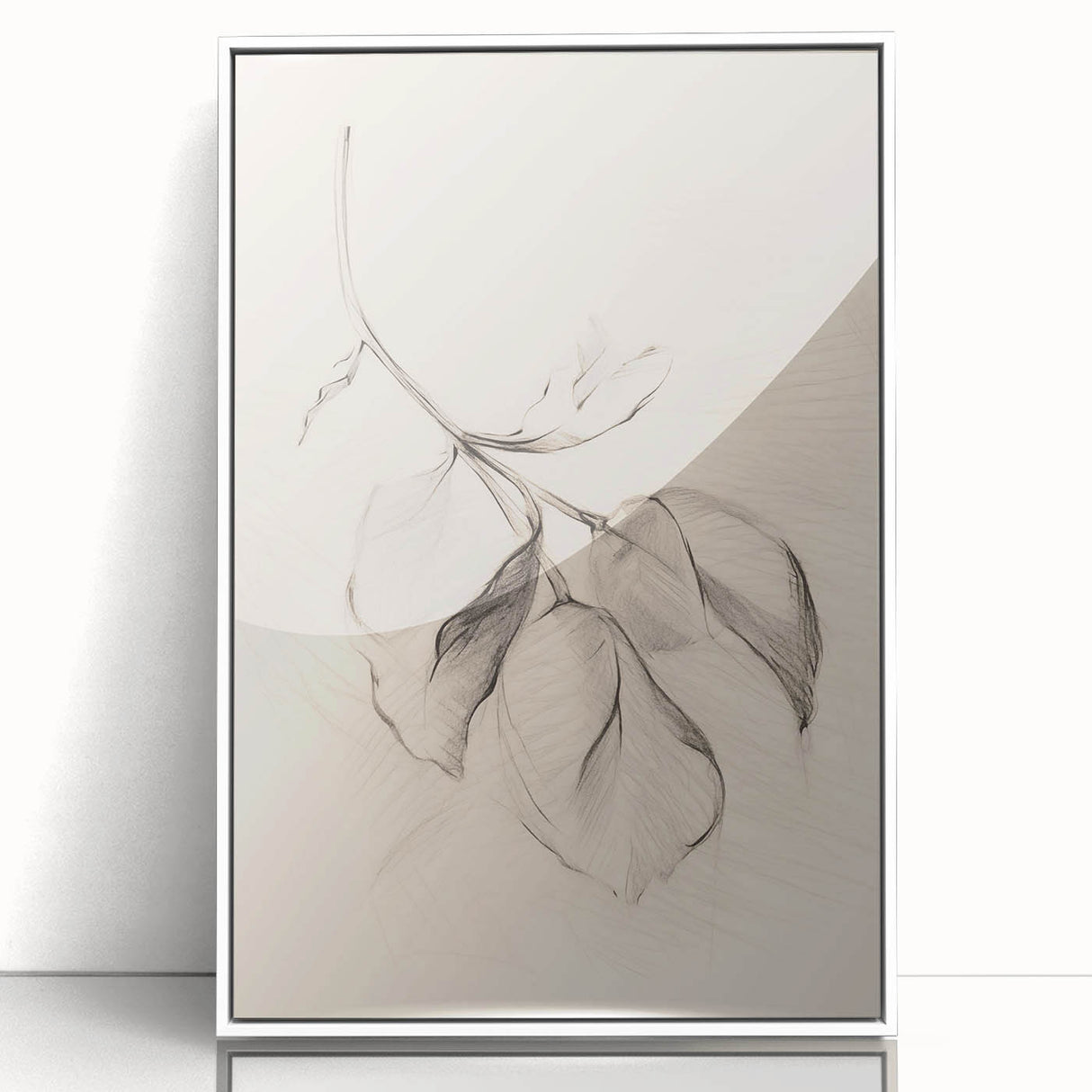 Framed abstract minimalist wall art design in white, showcasing geometric shapes and soft colors, perfect for modern decor. Ideal for enhancing living spaces with a contemporary touch.