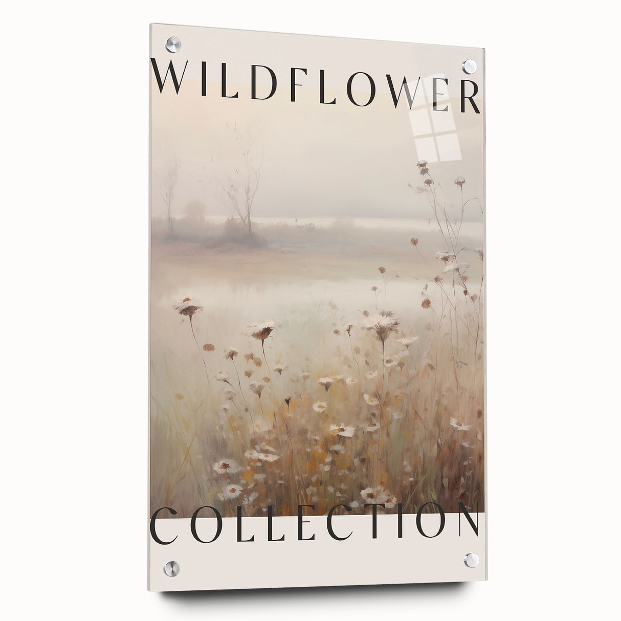 Abstract minimalist wall art piece displayed in a sleek acrylic frame, showcasing a modern design with soft color gradients and geometric shapes, designed to enhance contemporary interiors.