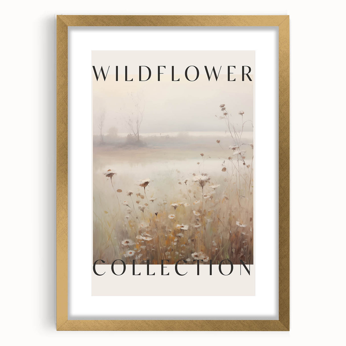 Abstract minimalist wall art featuring a gold-framed design with a mat, showcasing elegant geometric patterns, perfect for modern home decor.