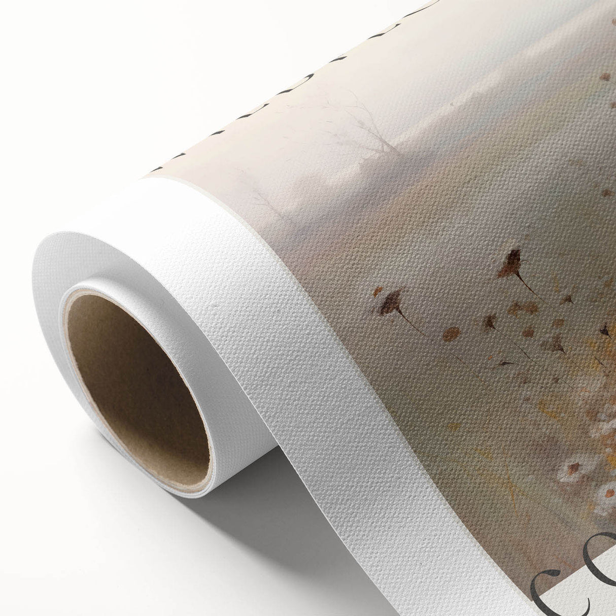 Abstract minimalist wall art design featuring soft, earthy tones and geometric shapes, printed on high-quality rolled canvas, ideal for modern home decor.