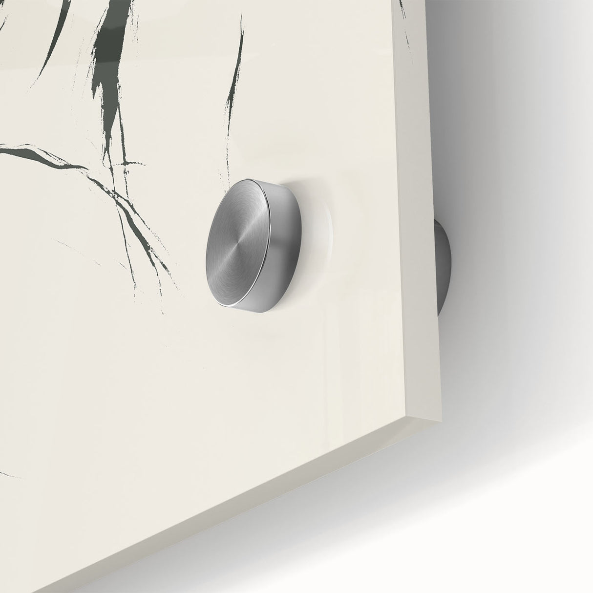 Close-up of an abstract minimalist wall art piece, showcasing vibrant colors and geometric shapes, printed on acrylic glass for a modern aesthetic. Ideal for contemporary home decor.