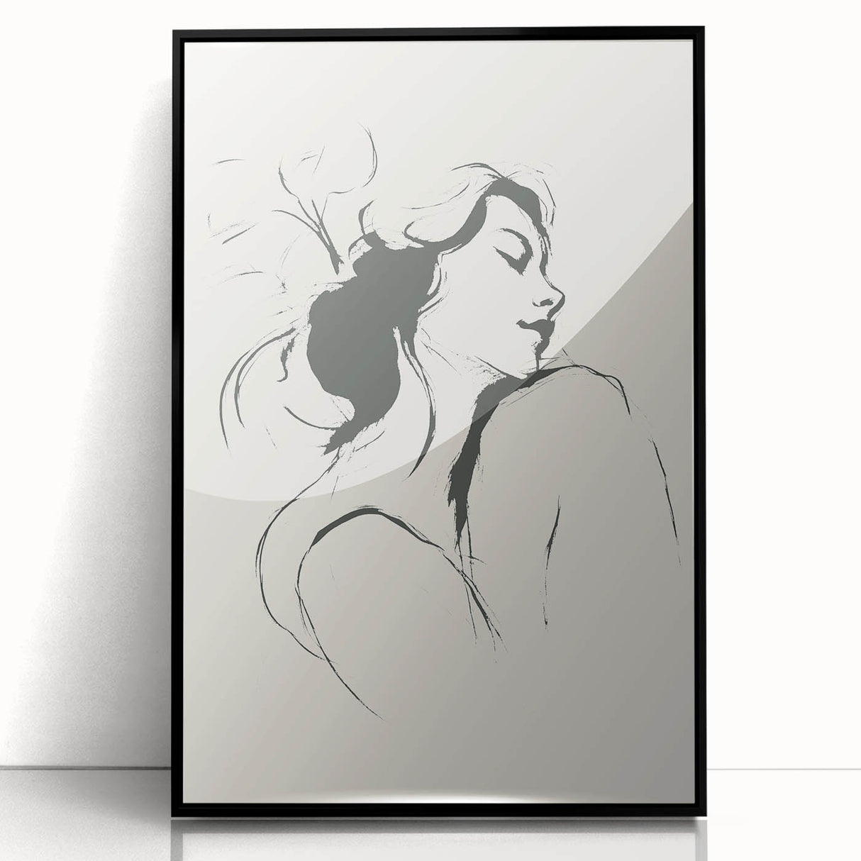 Framed acrylic wall art showcasing an abstract minimalist design with bold black lines and geometric shapes, perfect for modern home decor.