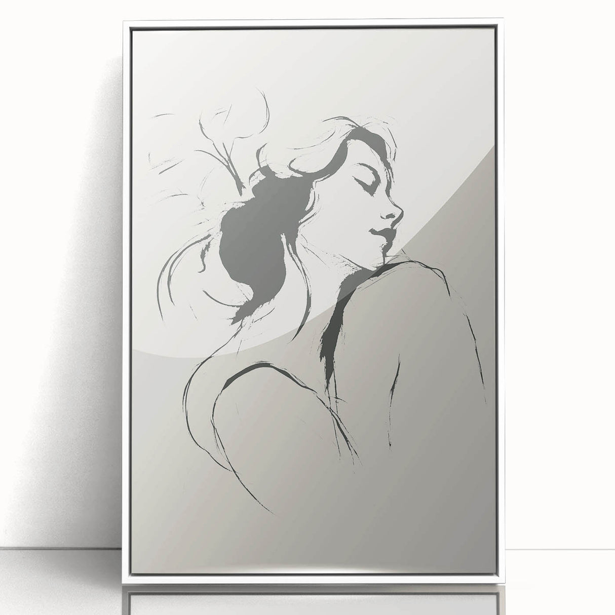 Framed abstract minimalist wall art design showcasing a sleek white frame, featuring geometric shapes in soft pastel colors. Perfect for modern home decor.