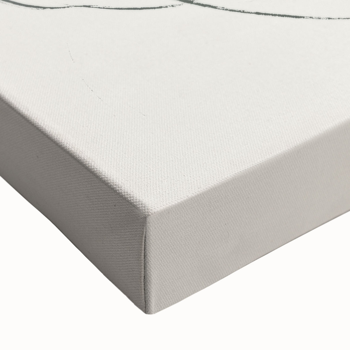 Close-up of a stretched canvas featuring an abstract minimalist design in soft pastels, showcasing gentle curves and geometric shapes, perfect for modern home decor.