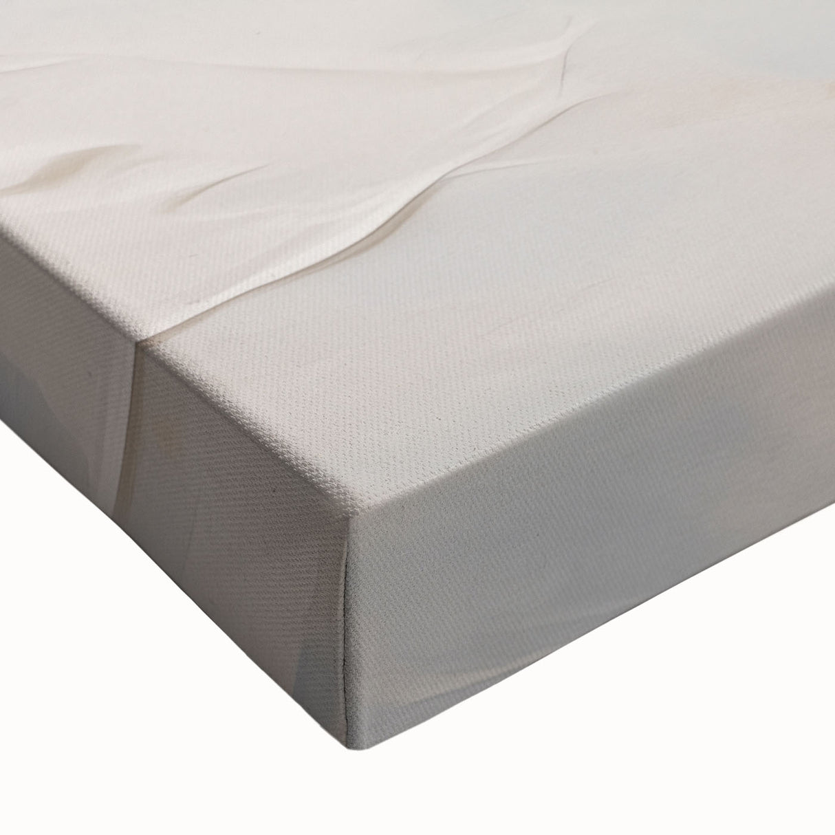 Close-up of a stretched canvas showcasing an abstract minimalist design featuring soft earth tones and geometric shapes, perfect for modern home decor.