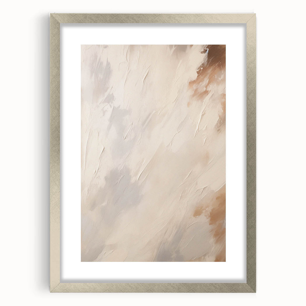 Abstract minimalist design wall art collection framed with a silver mat, showcasing a sleek front view that enhances modern decor aesthetics.
