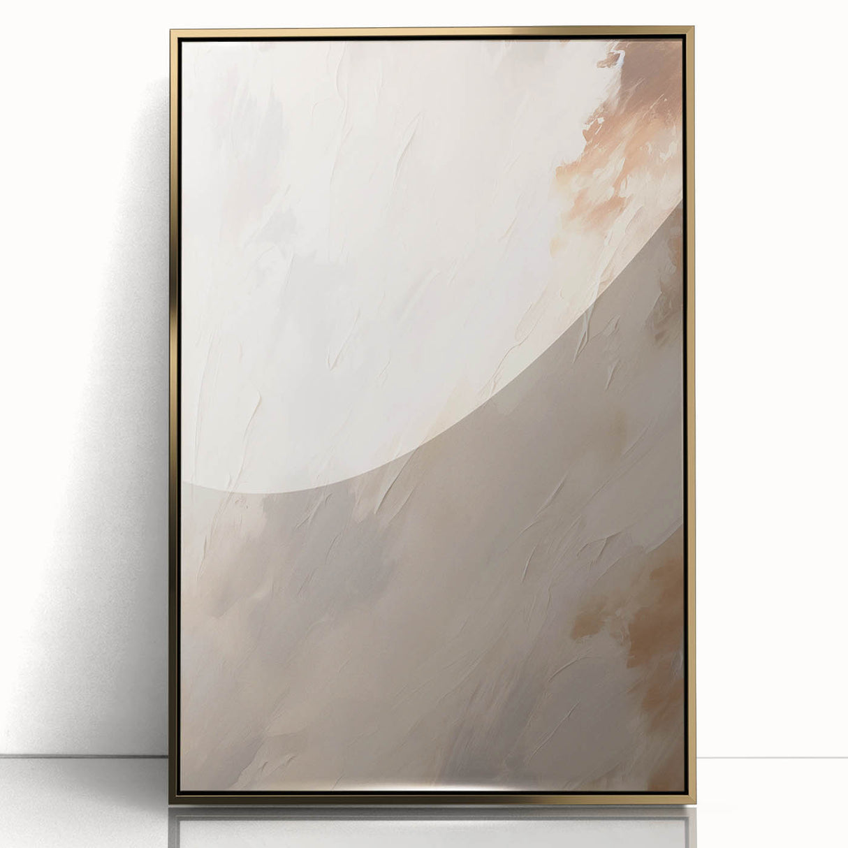 Framed abstract minimalist wall art with gold accents, showcased in a sleek acrylic frame, ideal for modern home decor and stylish interiors.