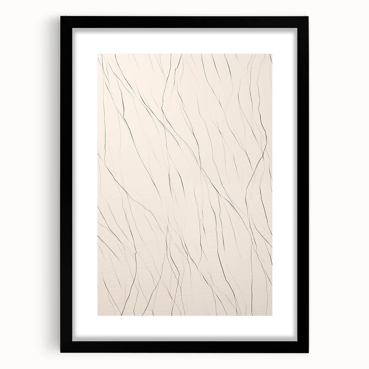 Abstract minimalist wall art framed with a black mat, showcasing a modern design in a sleek, contemporary style. Perfect for enhancing home decor and creating a sophisticated atmosphere.