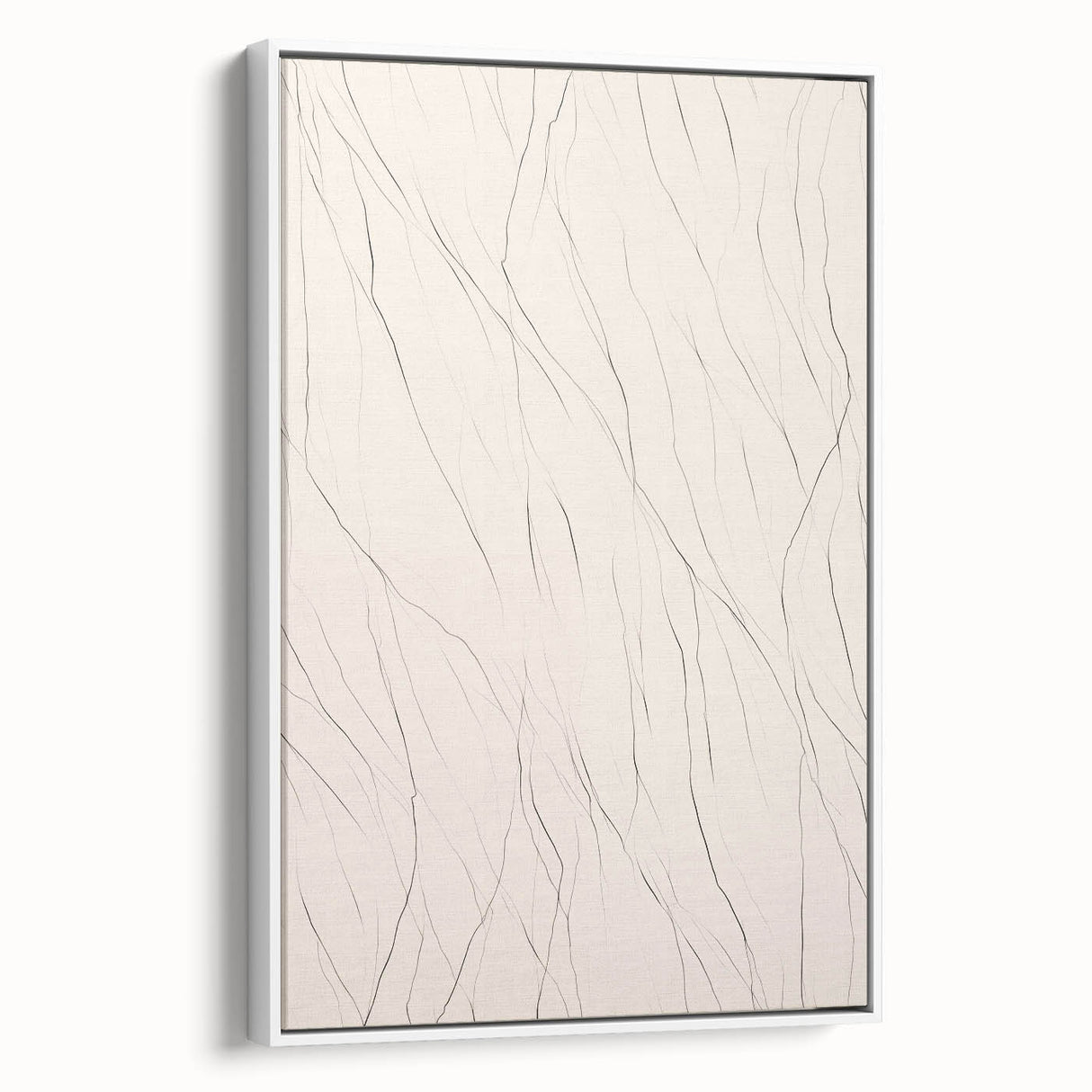 Framed minimalist abstract wall art featuring a sleek white design, showcased from a side view, ideal for modern home decor and aesthetic enhancement.