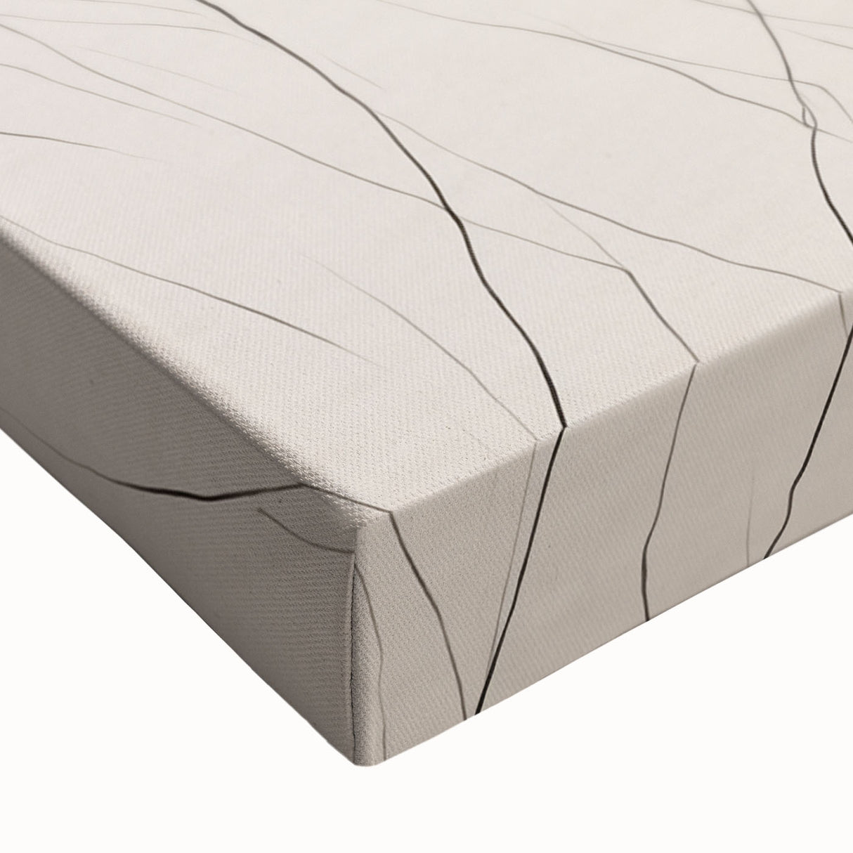 Close-up of a stretched canvas featuring an abstract minimalist design in muted tones, showcasing soft lines and shapes that evoke a sense of tranquility and modern elegance, ideal for contemporary home decor.