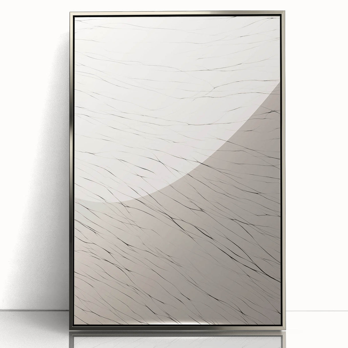 Framed abstract minimalist wall art collection showcasing a silver-acrylic design with sleek lines and modern aesthetics, perfect for contemporary decor.