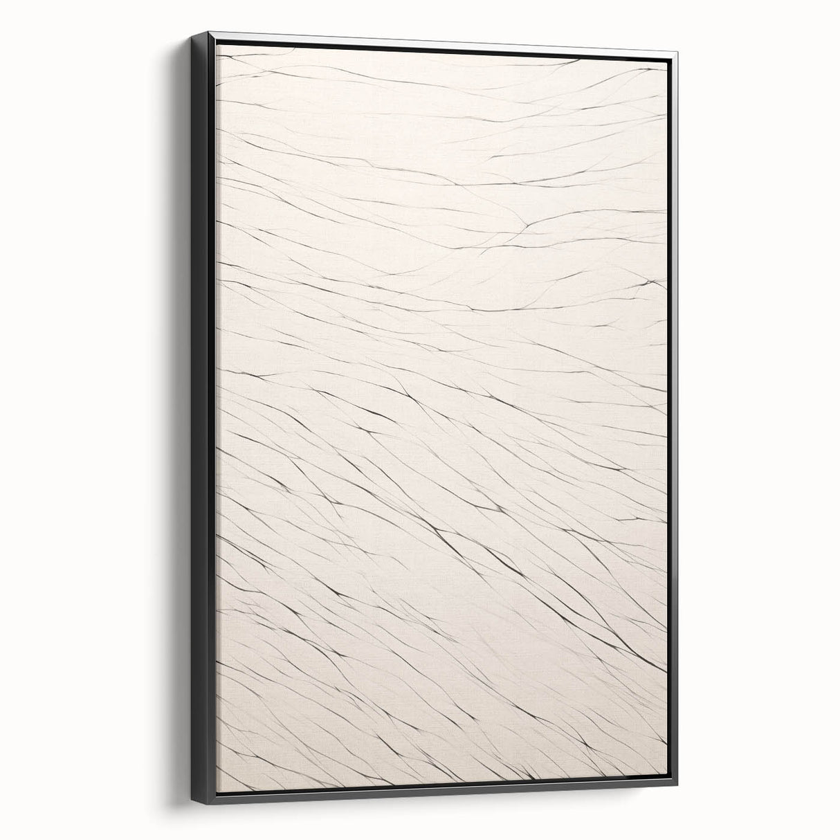 Framed minimalist abstract wall art design in black, showcasing a sleek side view with a modern aesthetic, perfect for contemporary home decor.