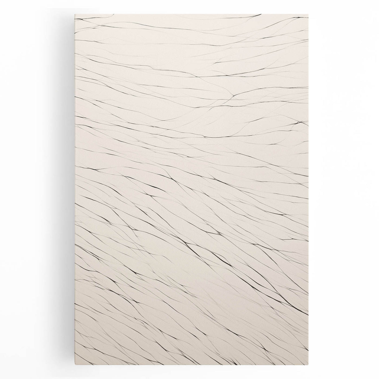 Abstract minimalist wall art collection featuring a stretched canvas in soft earth tones, displaying geometric shapes and fluid lines, ideal for modern decor.