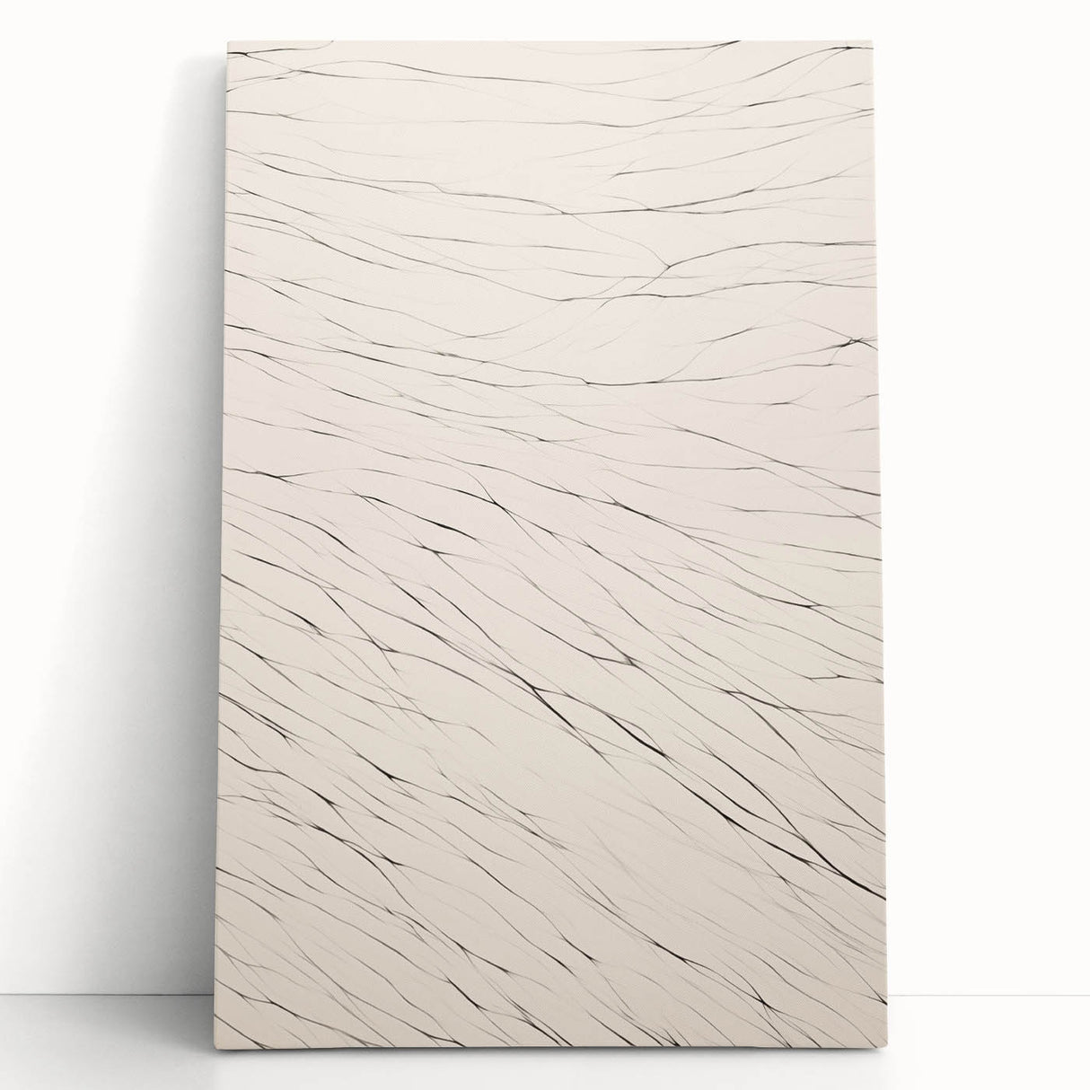 Abstract minimalist wall art featuring a stretched canvas design with soft pastel colors, elegantly leaning against a light-colored wall, ideal for modern home decor.