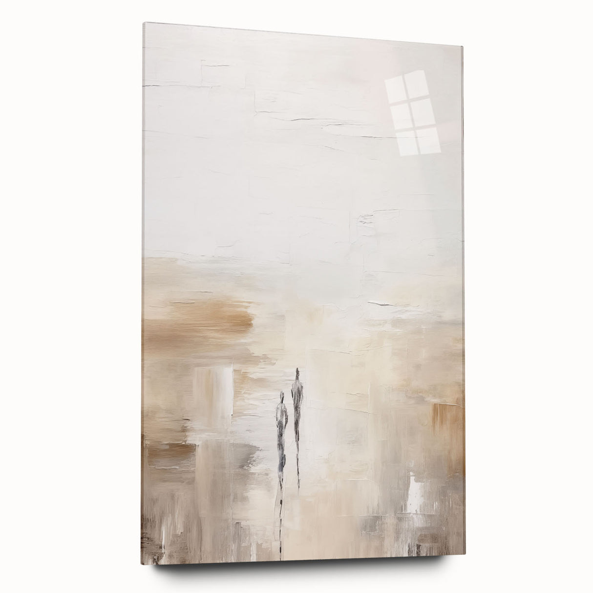 Abstract minimalist wall art collection displayed in a sleek acrylic glass frame, showcasing a modern design in soft neutral tones, enhancing contemporary decor.