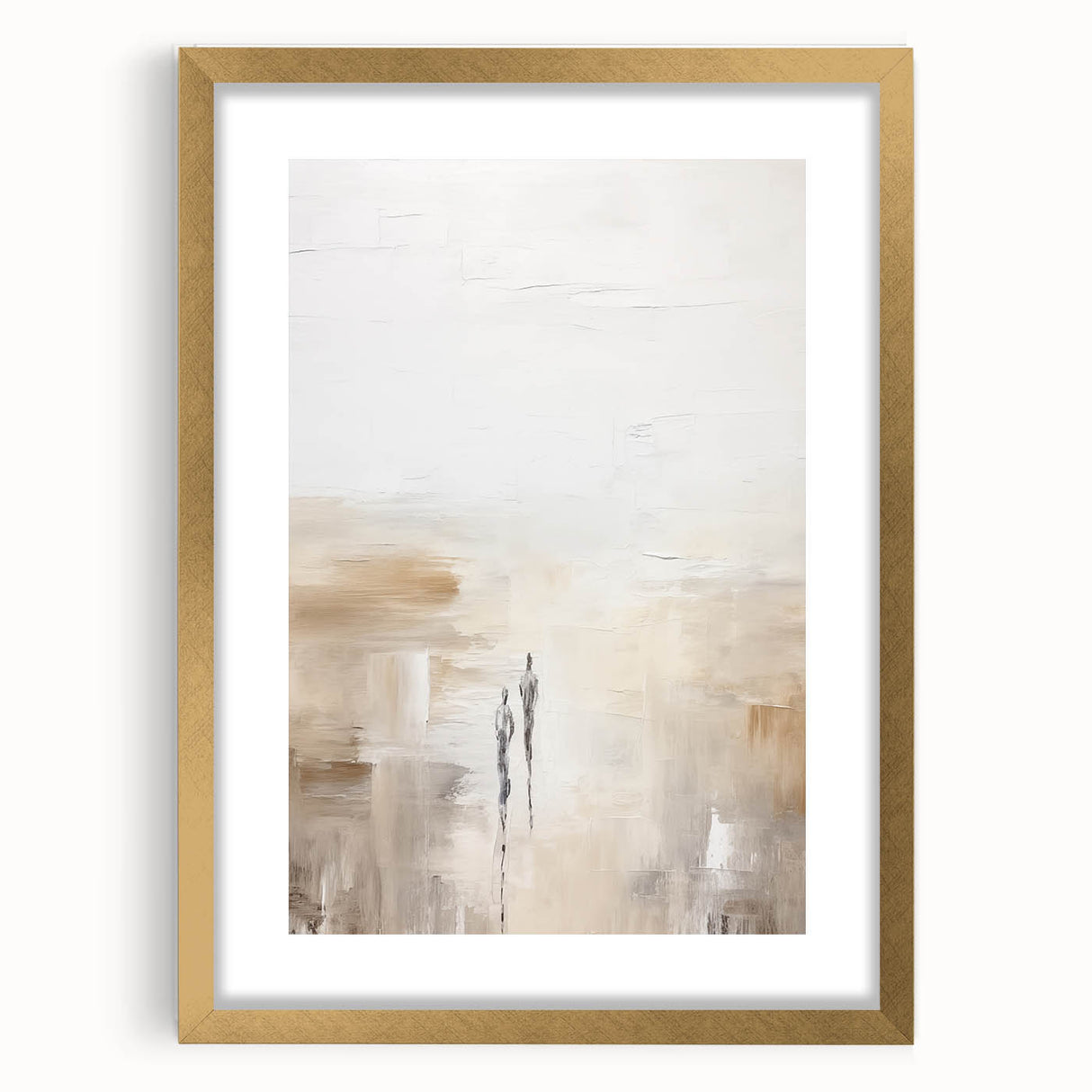 Abstract minimalist wall art frame with matting in gold, showcasing a sleek design that adds elegance to modern interiors. Perfect for enhancing home decor.