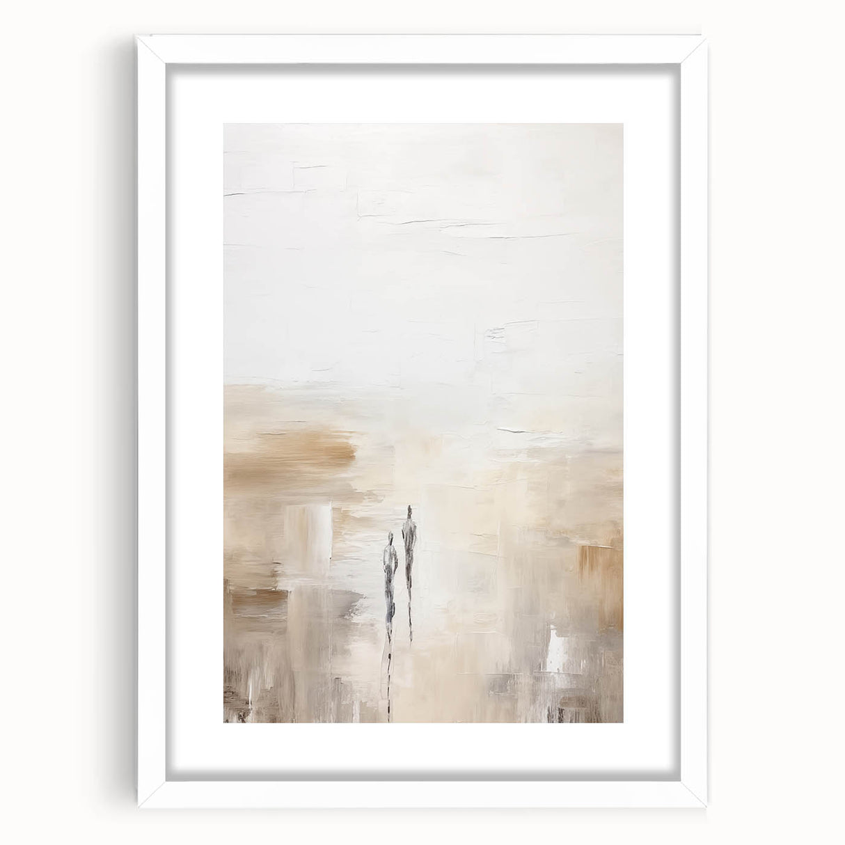 Minimalist abstract wall art design framed with a white mat, showcasing soft geometric shapes in pastel colors, perfect for modern home decor.