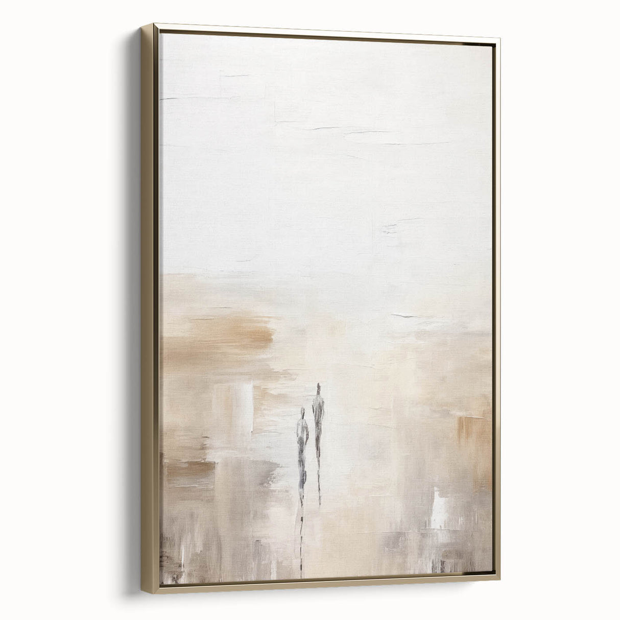 Framed abstract minimalist wall art in gold, showcasing a sleek design with subtle textures, perfect for enhancing modern home decor.