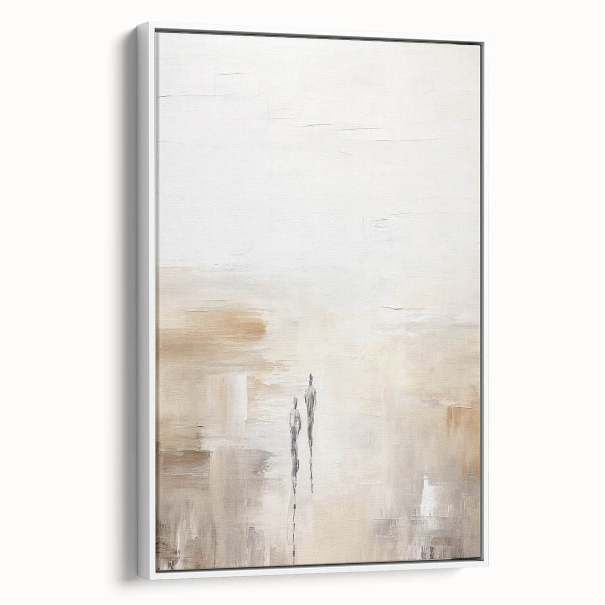 Framed canvas wall art showcasing an abstract minimalist design in a white frame, perfect for modern home decor. The side view highlights its sleek profile and elegant aesthetic. Ideal for enhancing contemporary living spaces.