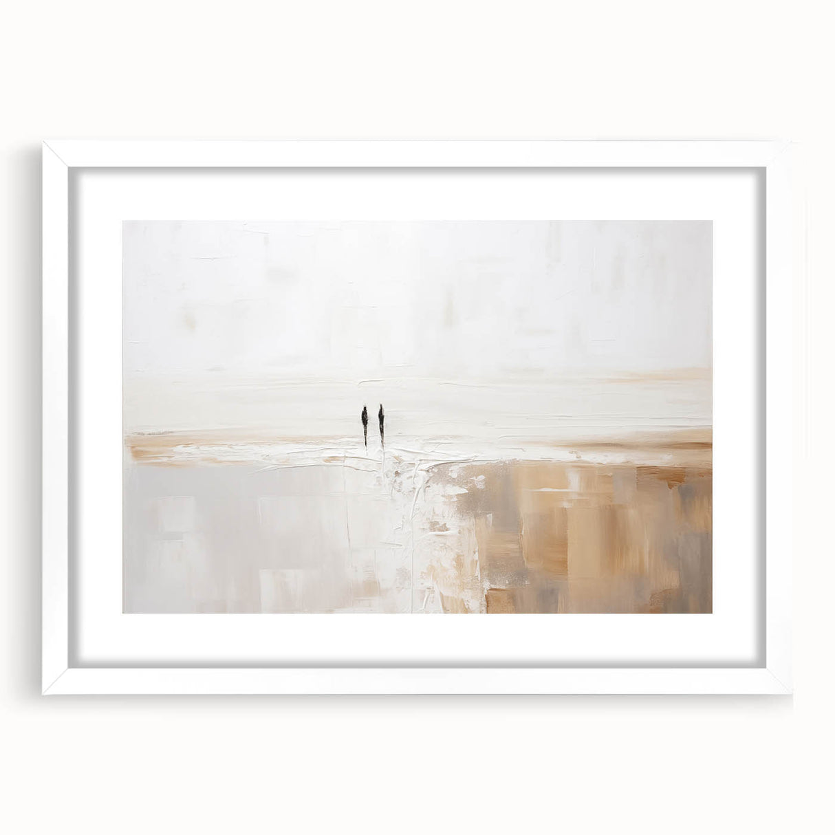 Minimalist abstract wall art design showcased in a white frame with matting, highlighting geometric patterns and soft color palette, perfect for modern decor.