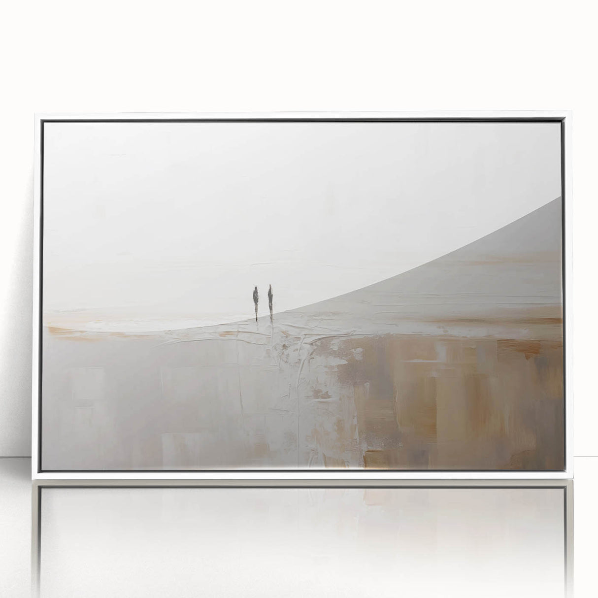 Framed abstract minimalist wall art design showcasing a sleek white backdrop with subtle geometric patterns, perfect for modern home decor.