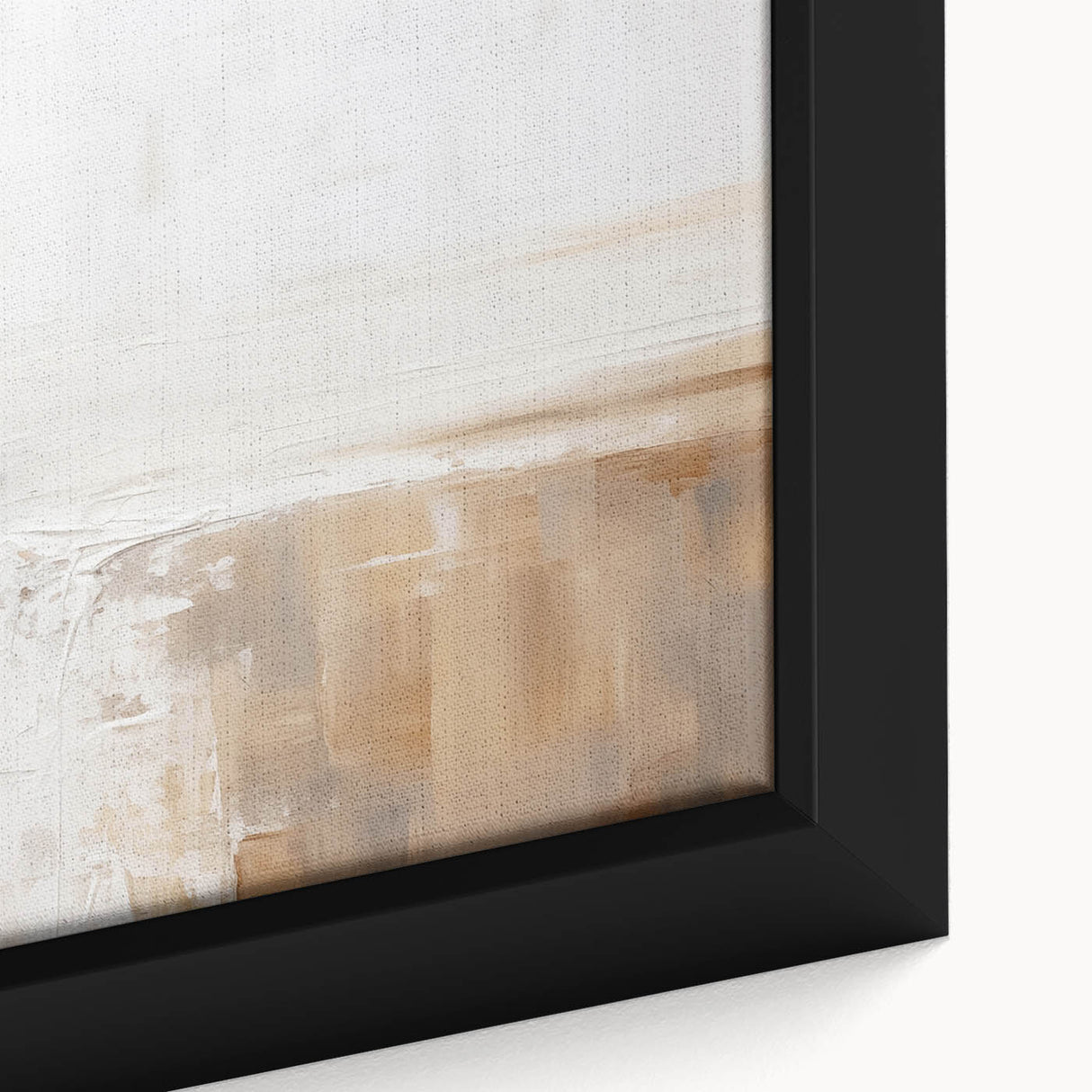 Close-up of an abstract minimalist framed wall art piece, showcasing soft pastel colors and geometric shapes, perfect for modern home decor. This elegant design adds a contemporary touch to any living space.