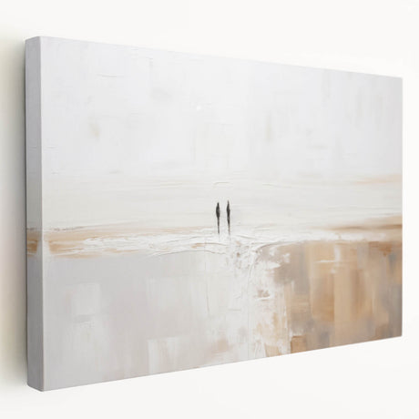 Abstract minimalist wall art featuring a soft color palette of blues and whites, displayed in a side view on stretched canvas, perfect for modern decor.