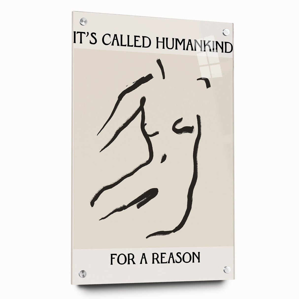 Acrylic glass wall art displaying an abstract minimalist design in soft pastel colors, presented from a side view with decorative pins for mounting.