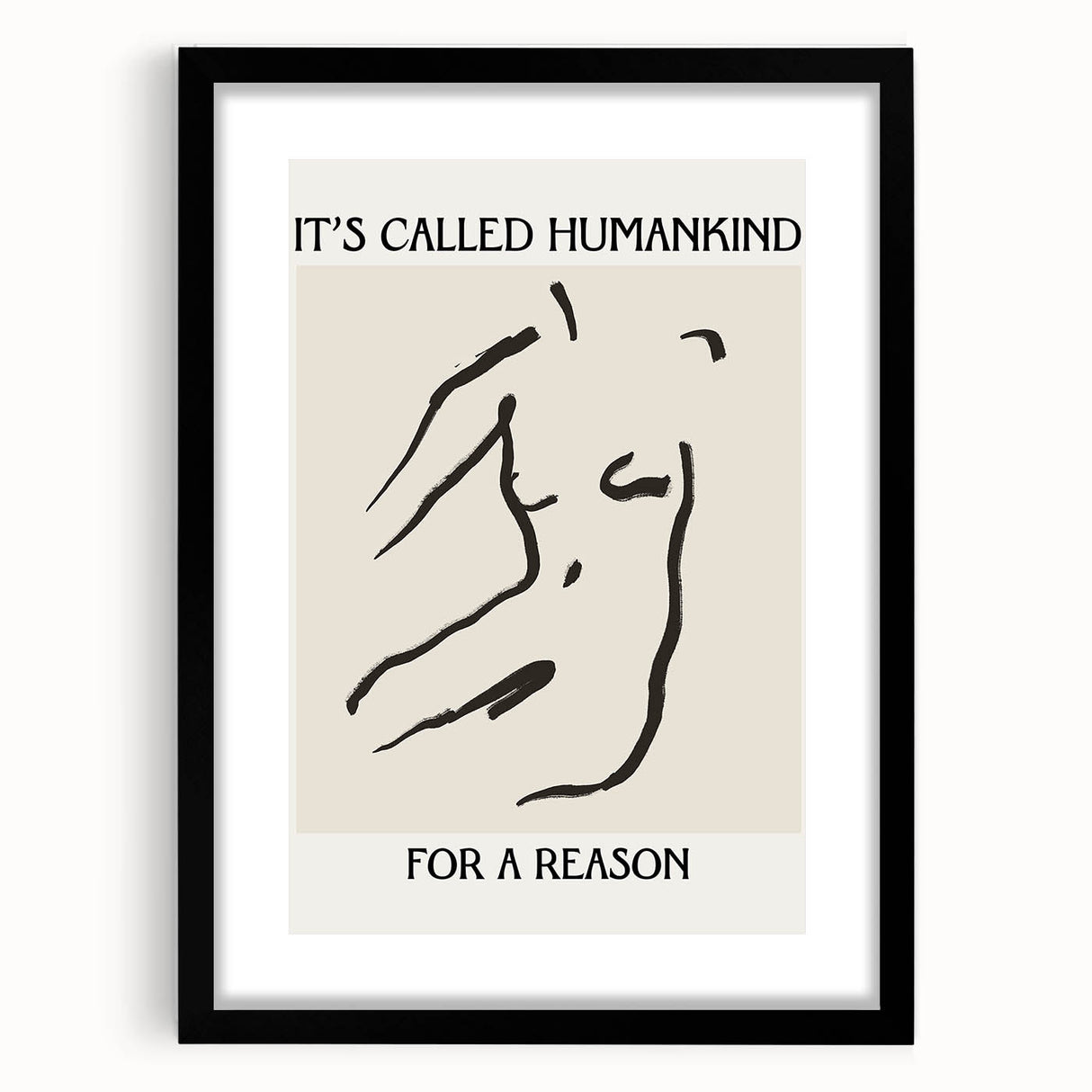 Minimalist wall art collection featuring an abstract design in a black frame with a mat, showcasing modern decor suitable for contemporary interiors.