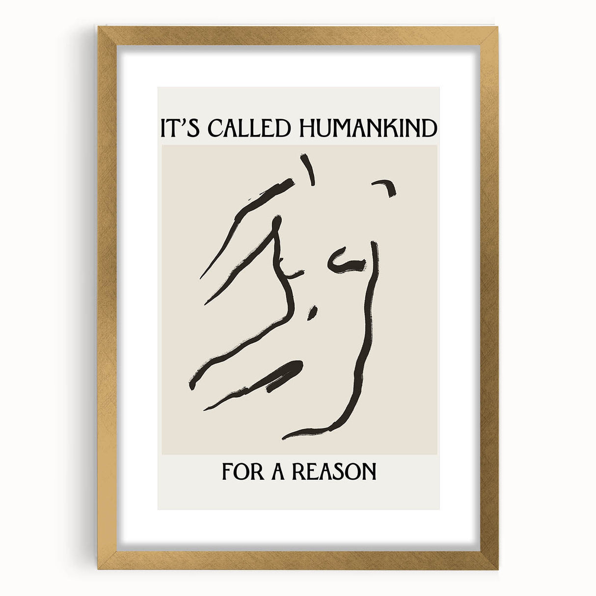 Abstract minimalist wall art design in a gold frame, showcasing a sleek mat and modern aesthetic, perfect for contemporary home decor.