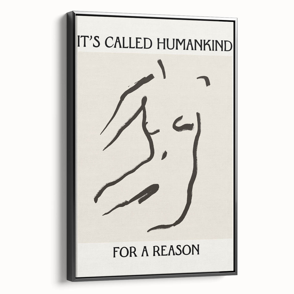 Framed abstract minimalist wall art in black, showcasing a sleek side view design. Ideal for modern decor, this canvas adds elegance to any room.